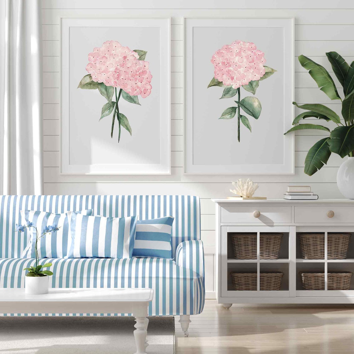 Hydrangea Wall Art Prints Set: Pale Pink Watercolor Botanical ...