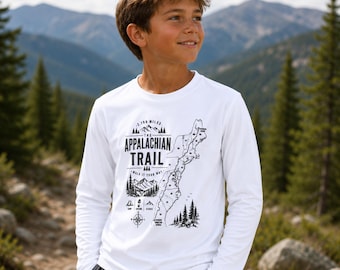 Appalachian Trail-jeugdshirt kinder wandelshirt lange mouw performance-T-shirt outdoor avontuurshirt Trailkaart wandelen cadeau voor jongens