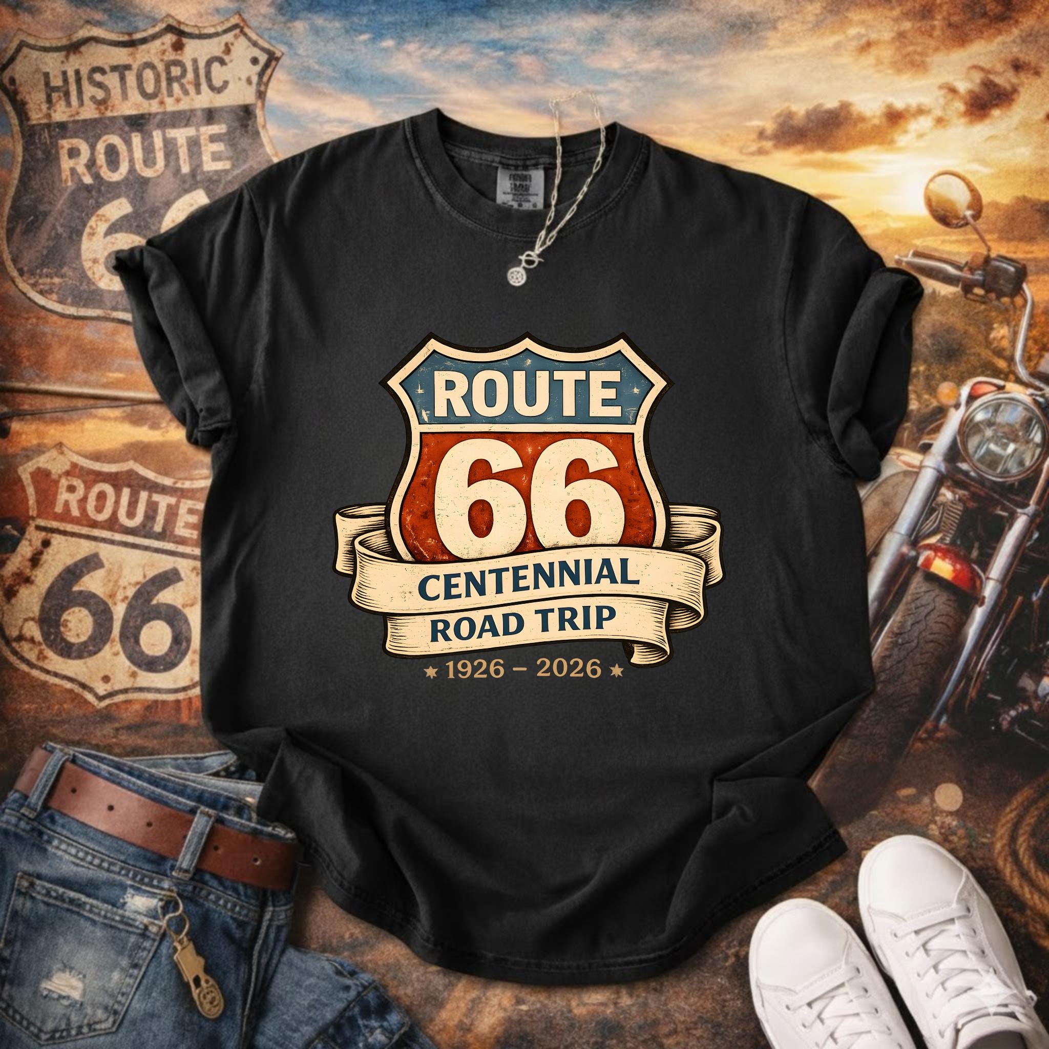 Route 66 Centennial T-shirt, Vintage Road Trip Tee, Comfort Colors