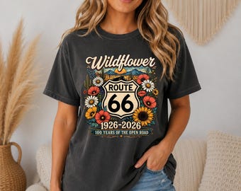 Route 66 100th Anniversary Shirt Wildflower Route 66 Centennial Tee 1926-2026 Vintage Road Trip Shirt 100 Years Open Road