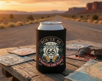 Enfriador de latas del centenario de la Ruta 66, portavasos de cerveza de 100 años de la Ruta 66, estilo vintage americano, regalo para viajes por carretera, regalo para fiestas de 1926 a 2026