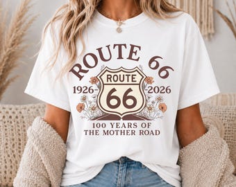 Route 66 Shield 100 Years T-shirt | 1926-2026 Mother Road Tee Road Trip Travel Shirt