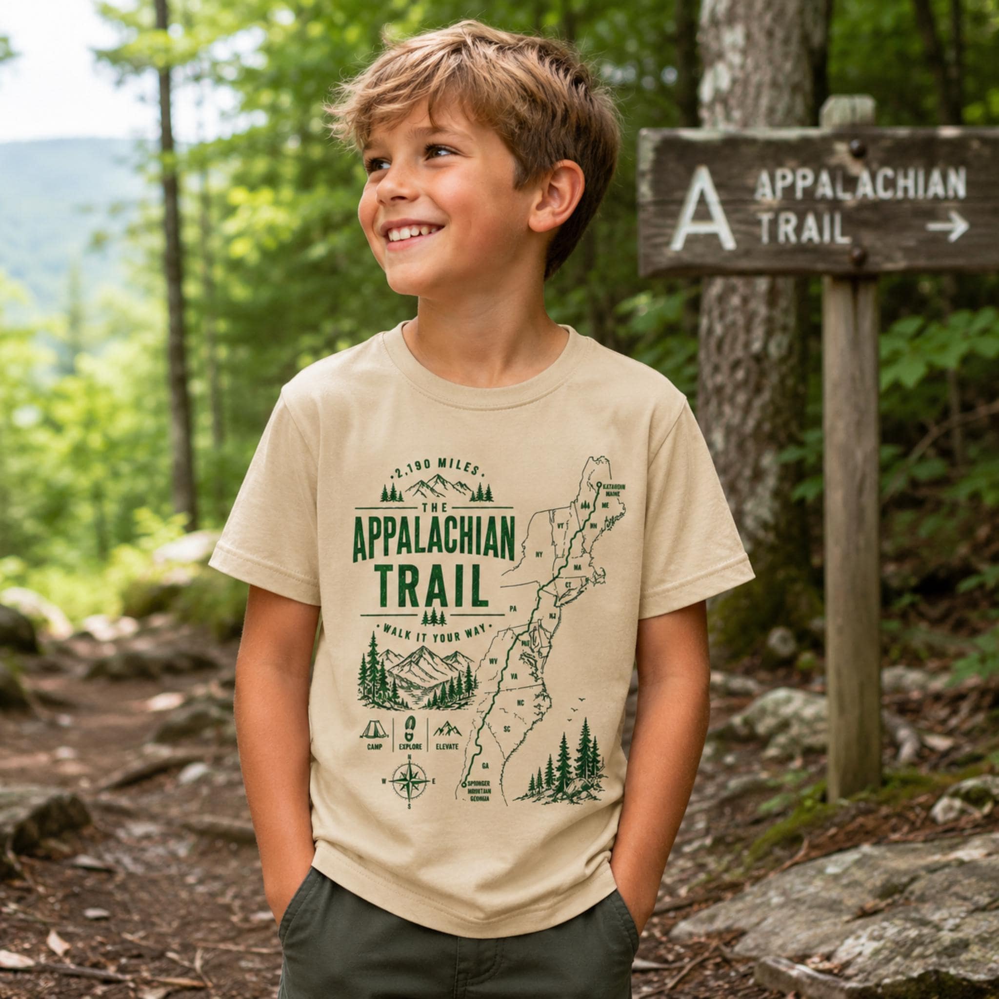 Appalachian Trail map Kids Jersey Hiking trail graphic tee