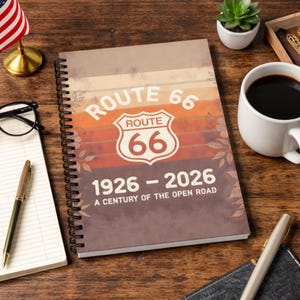 Route 66 100 jaar Centennial notitieboek 1926 2026 Vintage Route 66 dagboek Open weg schrijven notitieboek Road Trip Lover Gift