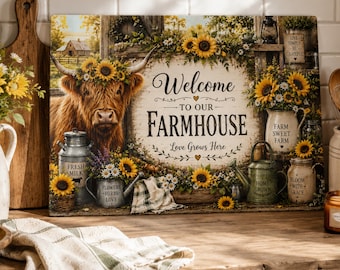 Highland Cow Sunflower Glass Cutting Board Farmhouse Kitchen Decor Rustic Country Kitchen Gift Farmhouse Counter Protector