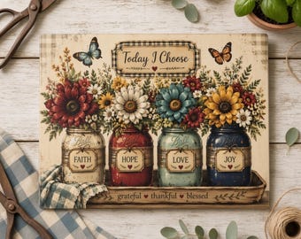 Today I Choose Glass Cutting Board Faith Hope Love Joy Kitchen Decor Vintage Mason Jar Floral Board Farmhouse Housewarming Gift