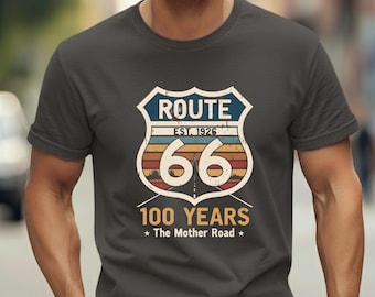 Retro Route 66 Centennial T-Shirt Classic Americana Road Trip Tee | 100th Anniversary Mother Road Rt. 66 Souvenir Shirt for Men & Women