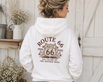 Route 66 100th Anniversary Zip Up Hoodie, 1926 2026 Centennial Sweatshirt, Mother Road Floral Hoodie, Route 66 Gift for Her