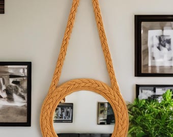 Espejo de pared bohemio hecho a mano con cuerda de yute: decoración rústica costera.