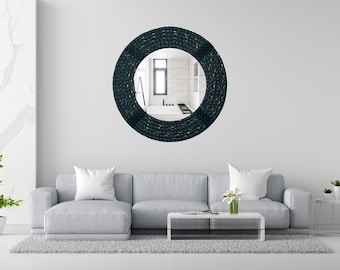 Espejo de cuerda negra hecho a mano: decoración de pared moderna rústica bohemia