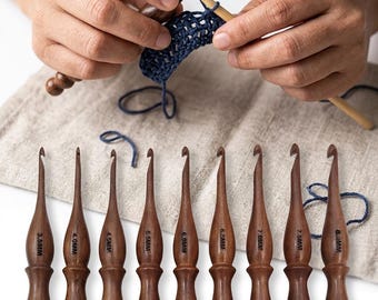 Juego de ganchos de ganchillo de madera de sheesham – Agujas de tejer ergonómicas de palisandro torneadas a mano
