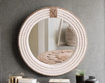 Handgemaakte macraméspiegel: boho katoenen touw muurdecoratie