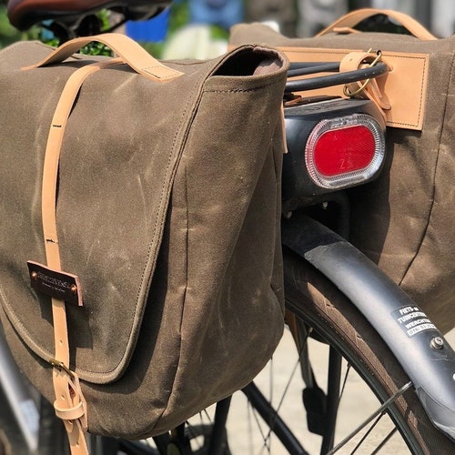 Waxed Canvas Pannier / Bicycle Bag With Flap Bike Accessories Etsy