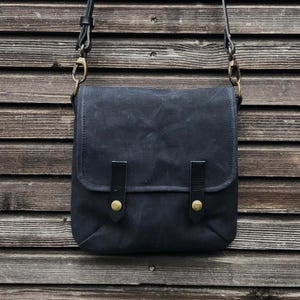 Cartable en toile cirée noire petit sac messager sac de jour Musette COLLECTION UNISEXE