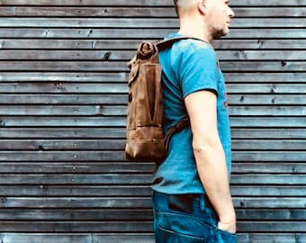 waxed canvas backpack / medium size backpack /  waterproof backpack with padded shoulder straps and water bottle pocket, unisex collection