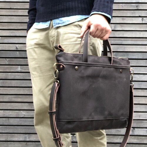 Briefcase in Waxed Canvas and Leather COLLECTION UNISEX Etsy