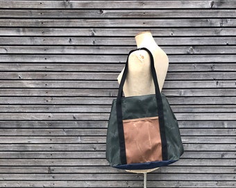 Large tote bag in waxed canvas vegan style / bucket tote bag /  office tote bag COLLECTION UNISEX