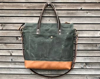 Waxed canvas tote bag - office tote with padded laptop compartment  COLLECTION UNISEX