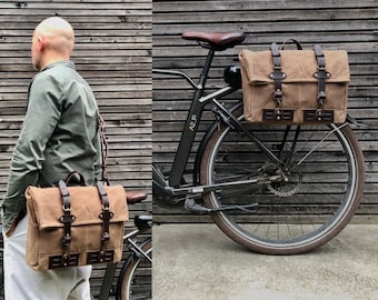 Waterproof motorcycle bag  for Super73 convertible into messenger bag  made in waxed canvas with detachable cross body strap