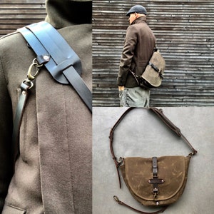 Sling bag / Jachttas / Tas in gewaxt canvas / Musette / messenger bag in gewaxt canvas afbeelding 1