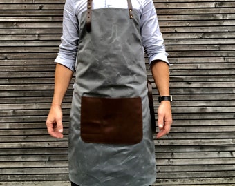 Waxed canvas and leather apron / craftsman's apron / sturdy barber's apron / work apron