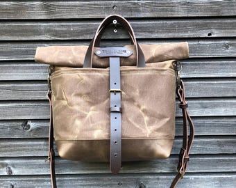 Waxed Canvas Messenger Bag: Leather Strap Crossbody Satchel