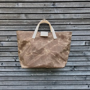 Bolso de lona encerado - llevar todo con asas de cuero y fondo COLECCIÓN UNISEX