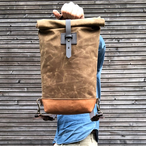 Waxed Canvas Backpack With Roll to Close Top and Vegetable - Etsy
