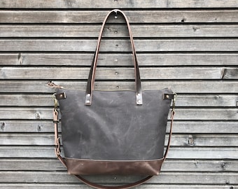 Waxed Canvas Tote Bag: Leather Handles & Base, Carry-All