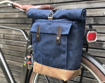 Blue Waxed Canvas E-Bike Pannier: Waterproof Bicycle Bag