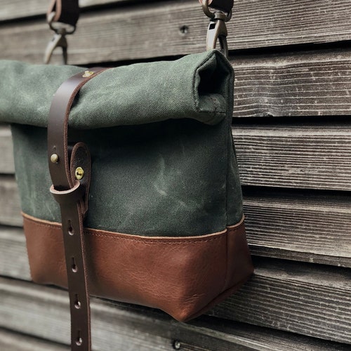 Waxed Canvas Day Bag / Small Messenger Bag / Canvas Satchel Etsy