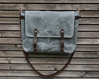 Bolso bandolera de lona encerada gris / Musette con bandolera regulable UNISEX