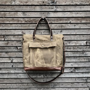 Maletín en sarga de filtro encerado con bolsillo exterior - Bolsa de lona de cera - Bolsa con accesorio de asa de equipaje COLECCIÓN UNISEX
