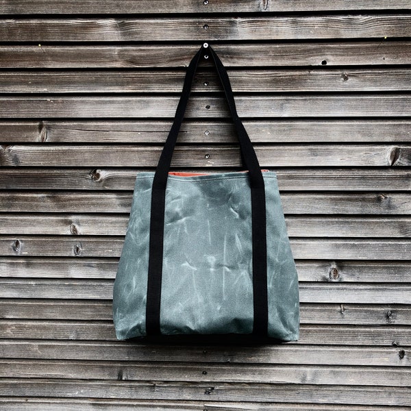 Large vegan tote bag in grey waxed canvas with bottom in Piñatex™  office tote  bucket tote bag COLLECTION UNISEX