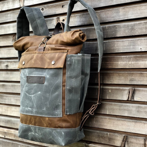 Wasserdichter Rucksack aus gewachstem Canvas: Mittelgroßer Rucksack mit Laptopfach