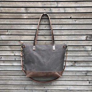 Canvas leather tote bag - carry all - diaper bag with  leather handles and leather bottom