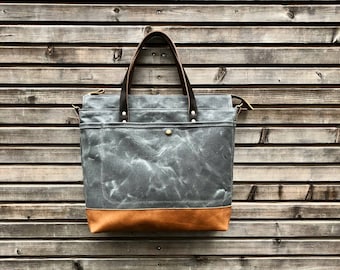 Waxed canvas tote bag - carry all - diaper bag with padded laptop compartment  COLLECTION UNISEX