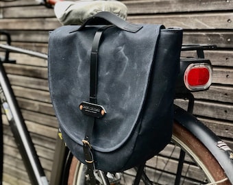 Waxed canvas pannier / bicycle bag  with flap, bike accessories
