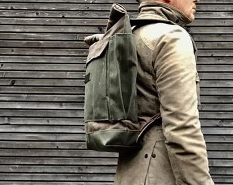 Waxed canvas rucksack / waterproof backpack with roll up top and double waxed bottem COLLECTION UNISEX