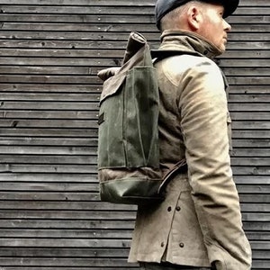 Waxed canvas rucksack / waterproof backpack with roll up top and double waxed bottem COLLECTION UNISEX