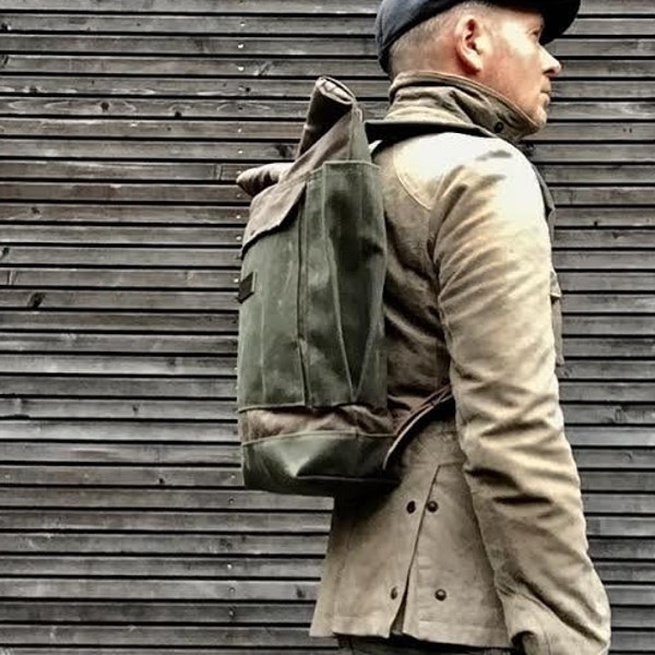 Gewaxte canvas rugzak / waterdichte rugzak met oprolbare bovenkant en dubbele gewaxte bottem COLLECTIE UNISEX