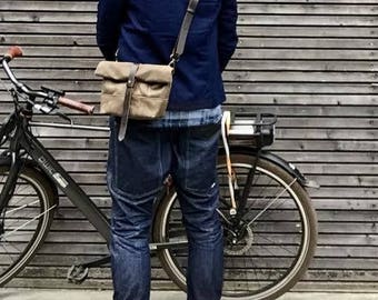 Gewaxte canvas dagtas / kleine messenger bag / Musette / handvat bar tas