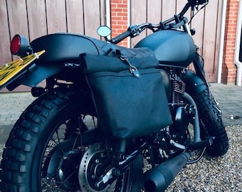 Black waterproof motorcycle bag made in waxed canvas