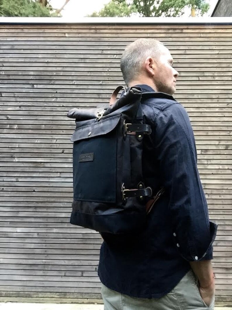 Waxed canvas backpack with detachable leather side straps and Etsy