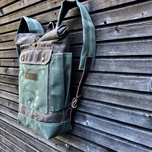 Waxed canvas rucksack / waterproof backpack with roll up top and double waxed bottem COLLECTION UNISEX image 7