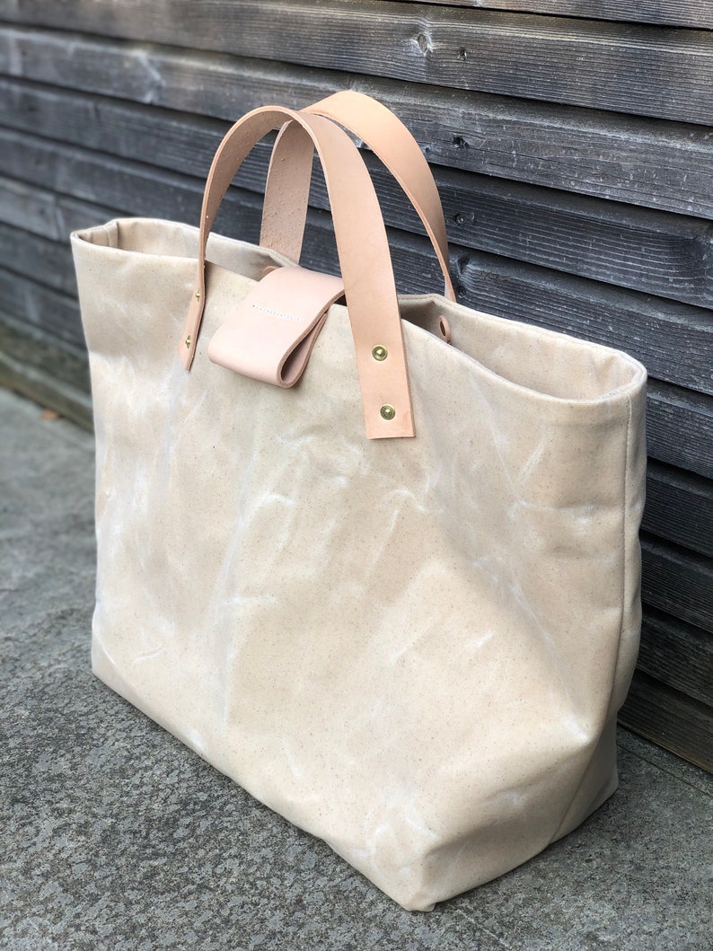 Waxed Canvas Tote Bag Carry All With Leather Handles and Etsy