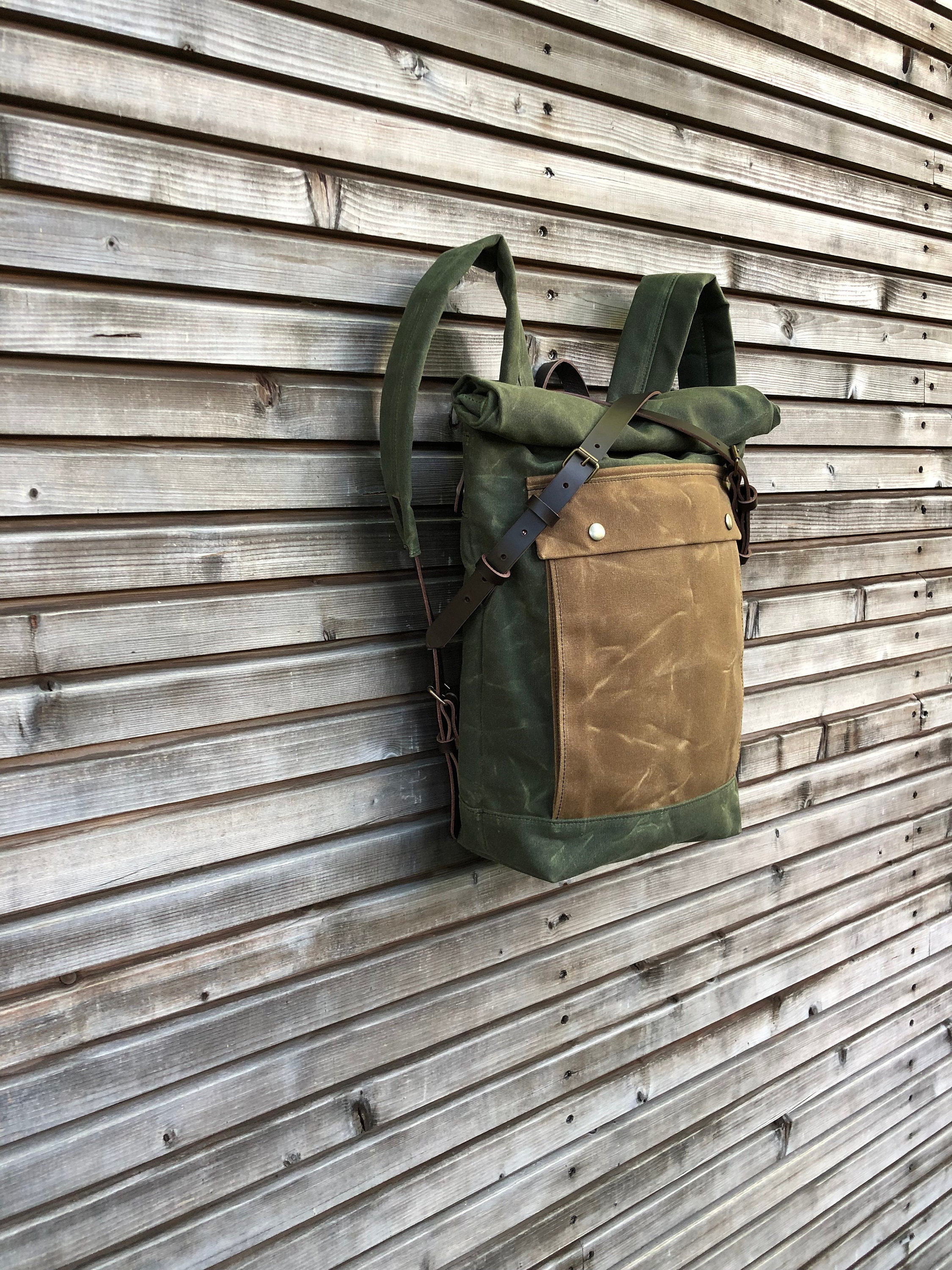 Olive green canvas backpack sale