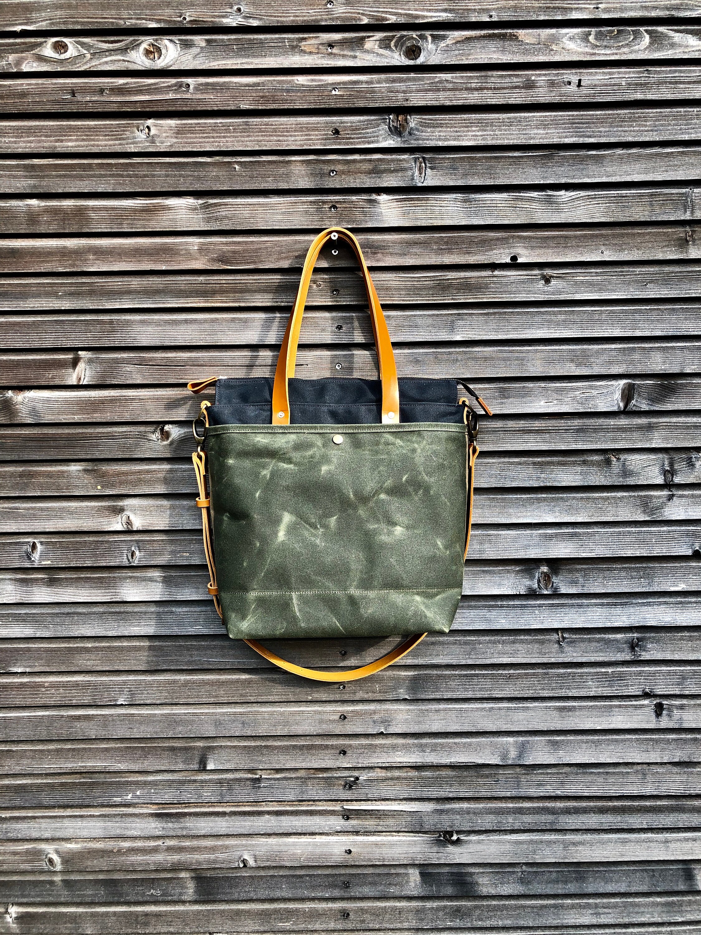 Waxed Canvas Tote Bag / Office Bag With Leather Handles and - Etsy