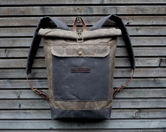 Waxed canvas rucksack / waterproof backpack with roll up top and double waxed bottem COLLECTION UNISEX