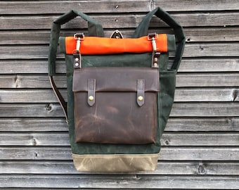 Waxed canvas rucksack/backpack with roll up top and double waxed bottem COLLECTION UNISEX